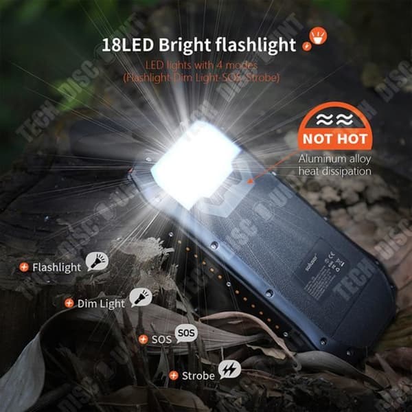 TD® Treasure Solar Trådlös Laddning Vattentät IP66 Utomhus 26800mAh Stor kapacitet 18 LED-lampor Mobil Power Bank