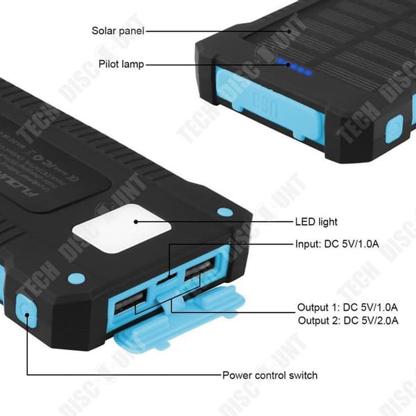TD Solar Power Bank Td Kapacitet 12 000 Mah Cells Litiumion Polymer Batteri Solar Laddningsfunktion Usb-kontakter