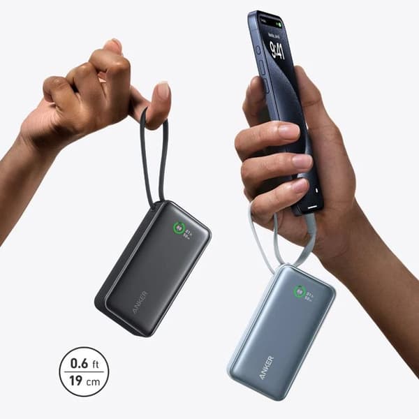 Anker Nano Powerbank - 10000 mAh med integrerad USB-C-kabel - Maximal effekt PD 30 W med 1 USB-C-port, 1 USB-A-port 134
