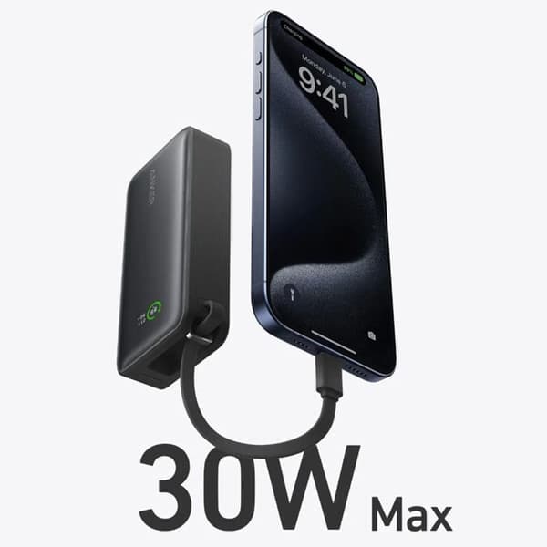 Anker Nano Powerbank - 10000 mAh med integrerad USB-C-kabel - Maximal effekt PD 30 W med 1 USB-C-port, 1 USB-A-port 134