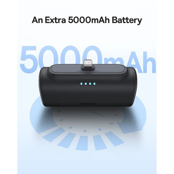 Batteribank för telefon, Lightning, 20 W, 5 000 mAh, USB-C-kabel - Baseus (P10068307413-00) - Svart
