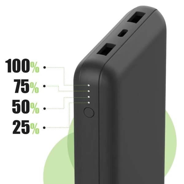 Nödbatteri 20000 mAh 2x USB och USB C 15W LED-indikator Belkin Svart