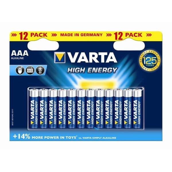 Högenergi AAA alkaliska batterier x12