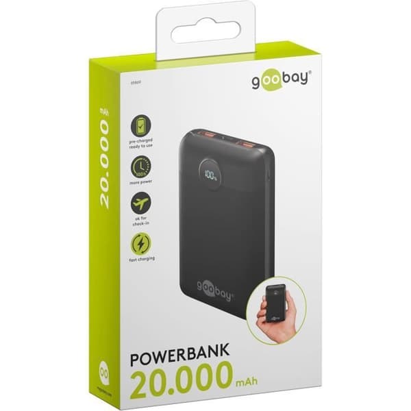 Externt Batteri - GOOBAY - 20000 mAh - 3 USB-A och USB-C-portar - Snabbladdning - Digital Skärm