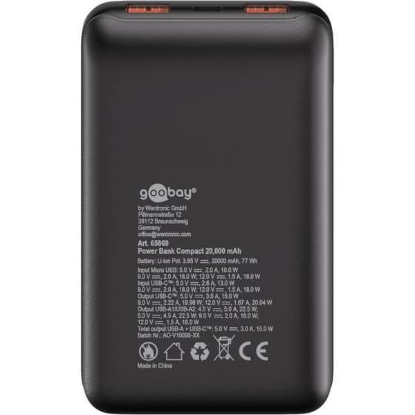 Externt Batteri - GOOBAY - 20000 mAh - 3 USB-A och USB-C-portar - Snabbladdning - Digital Skärm