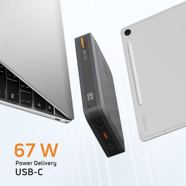 Externt batteri 45000mAh 67W 2x USB-C + USB-C LED-skärm Kompakt Xtorm Svart
