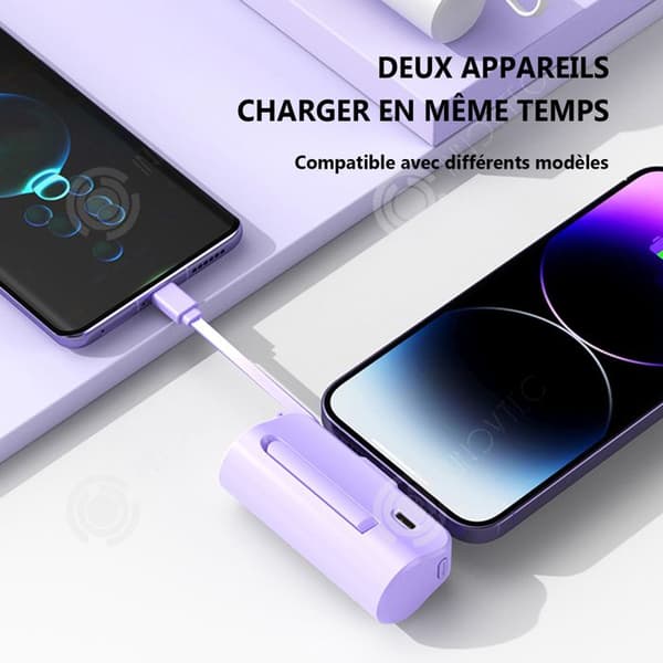 INN Externt batteri 5000mAh USB C PD 3.0A bärbar powerbank med LED-display och inbyggd typ-C kabel powerbank för telefon
