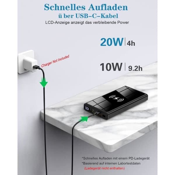 Trådlös extern batteri 22,5 W PD20W QC 3.0 med LED-skärm 10 000 mAh med bärbar snabbladdare, 2 ingångar och 4 Qi-utgångar