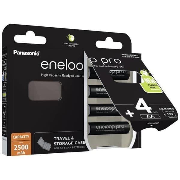 Uppladdningsbart batteri LR6 (AA) NiMH Panasonic eneloop pro HR06 + Box 2500 mAh 1,2 V 4 st.