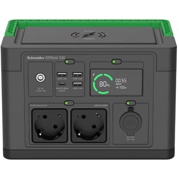 Bärbar strömförsörjning - APC - 330W - 328Wh Lithium-ION - LCD-skärm - 2 Schuko-uttag - 4 USB-portar Svart, Grön