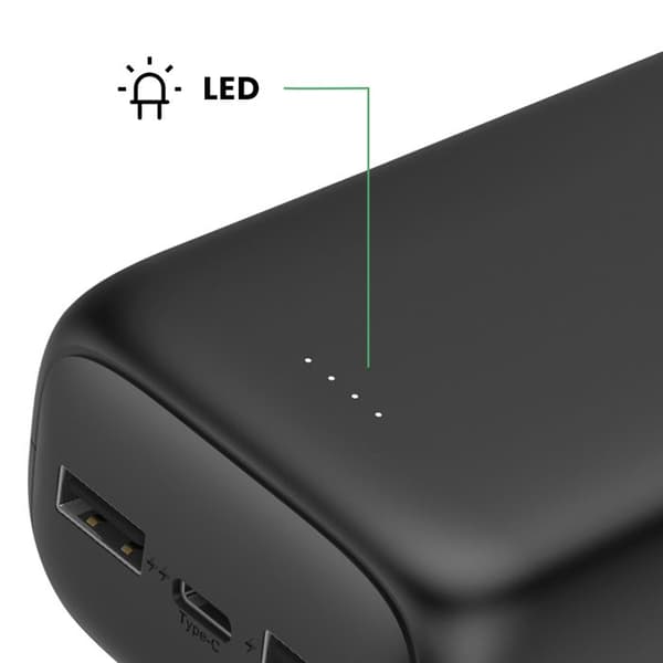 Bärbar Batteri 30000 mAh 2x USB-portar och 1x USB-C 18W Kompakt Akashi Svart