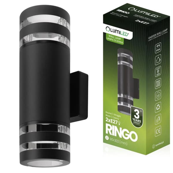 Trädgårdslampa Vägglampa Fasad 2x E27 LED Topp Botten RINGO