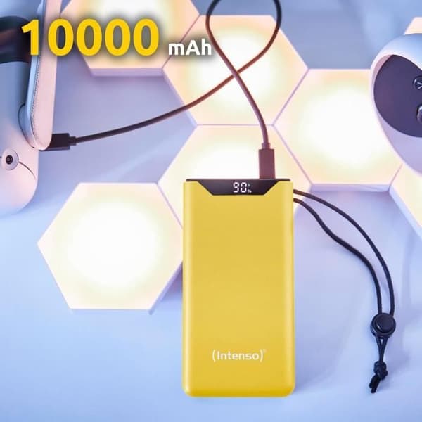 Intenso Powerbank F10000, Externbatteri med PD 20 W och QC 18 W, USB-C och USB-A-port, 10 000 mAh, Gul