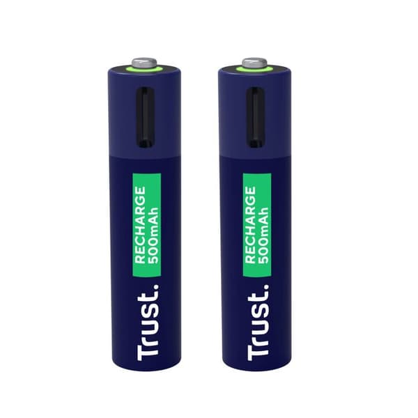 25585 Pack med 2 uppladdningsbara USB-C Trust AAA-batterier - 500mAh (LR03)