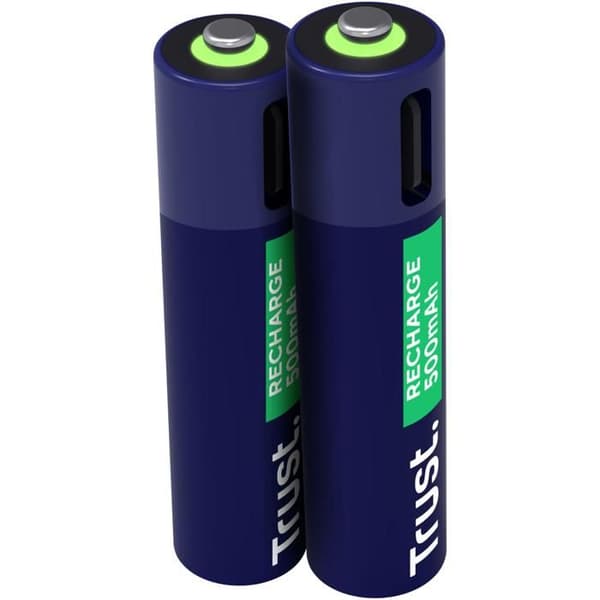 25585 Pack med 2 uppladdningsbara USB-C Trust AAA-batterier - 500mAh (LR03)