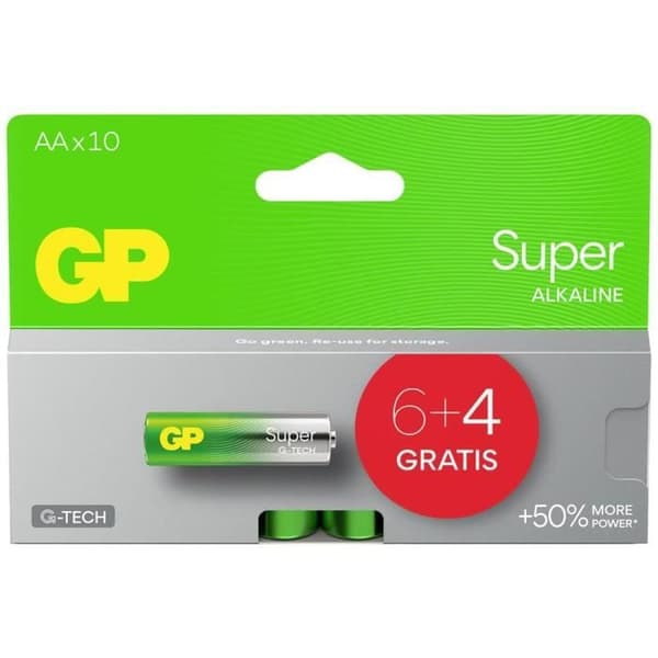 GP-batterier Super Pile LR6 (AA) alkaliska 1,5 V 10 st.