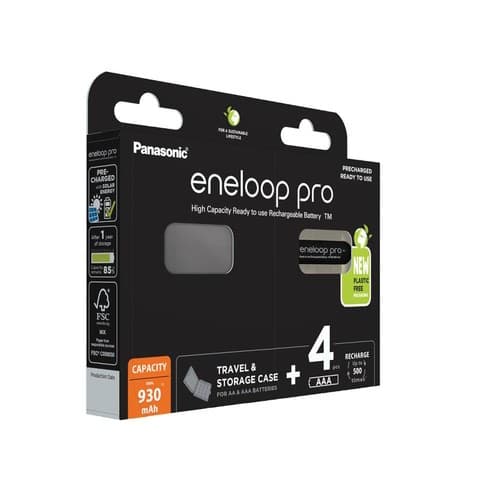Genopladelige batterier PANASONIC ENELOOP PRO AAA 930 mAh 4 stk. + etui (BK-4HCDE/4CP+ETUIS)