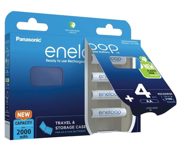 PANASONIC ENELOOP AA 2000mAh 4 kpl + kotelo