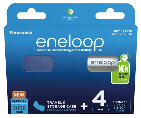 PANASONIC ENELOOP AA 2000mAh 4 kpl + kotelo