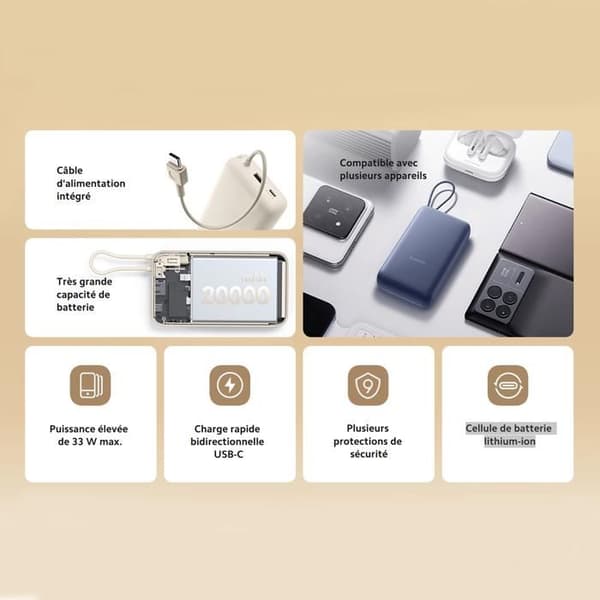 Xiaomi 33W Power Bank 20000mAh (Inbyggd kabel) Blå