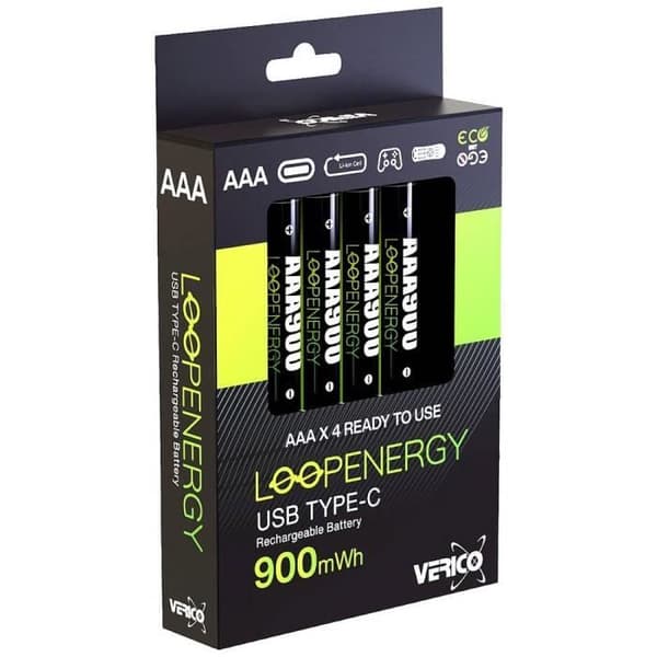 Verico LoopEnergy USB-C Uppladdningsbart batteri LR3 (AAA) Li-Ion 600 mAh 1,5 V 4 st.