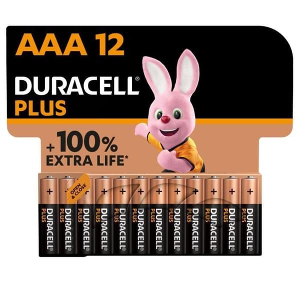 Duracell Plus AAA alkaliska batterier, 1,5V LR03 MN2400, 12 st