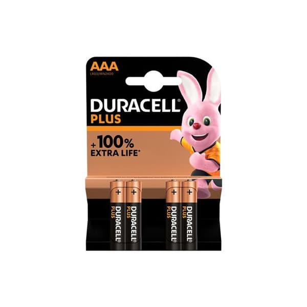 4 DURACELL 100% Plus LR03/AAA (1,5V) alkaliska batterier