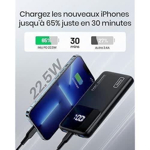 INIU 10500mAh Externt batteri - PD3.0 QC4.0 Snabbladdning - iPhone Samsung iPad Pro - Svart