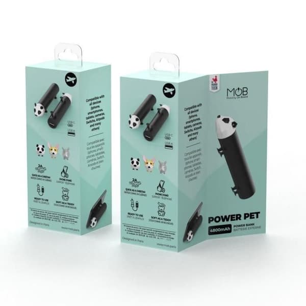Batteri Power Pets - MOBILITET OM BORD - 4800 mAh - 4 sugkopp - USB-A och Typ C-kabel ingår