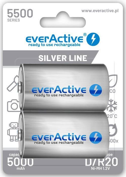 Pack om 2 uppladdningsbara batterier LR20 5500 mAh förladdade
