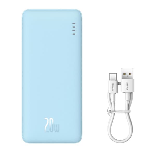 Extern USB-batteri, Typ-C, Micro-USB, 20W, 10000mAh + Typ-C-kabel - Baseus Airpow (P10022801313-00) - Galaxblå
