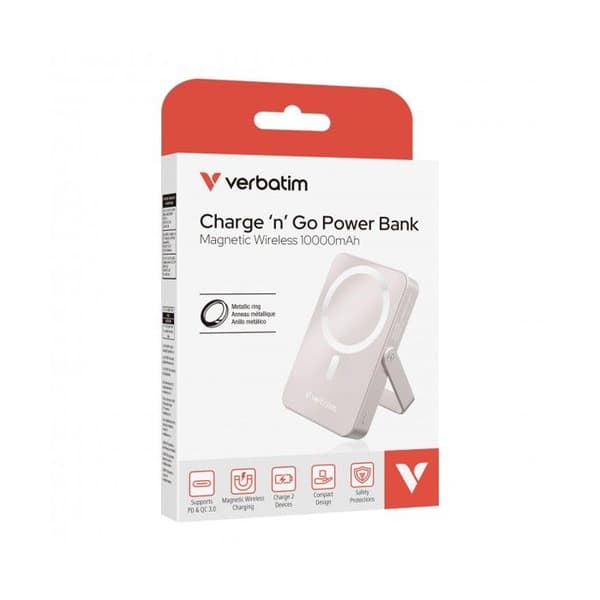 Batteri Externt - VERBATIM - Ladda 'n' Gå - 10 000 mAh - MagSafe - Snabbladdning 15 W