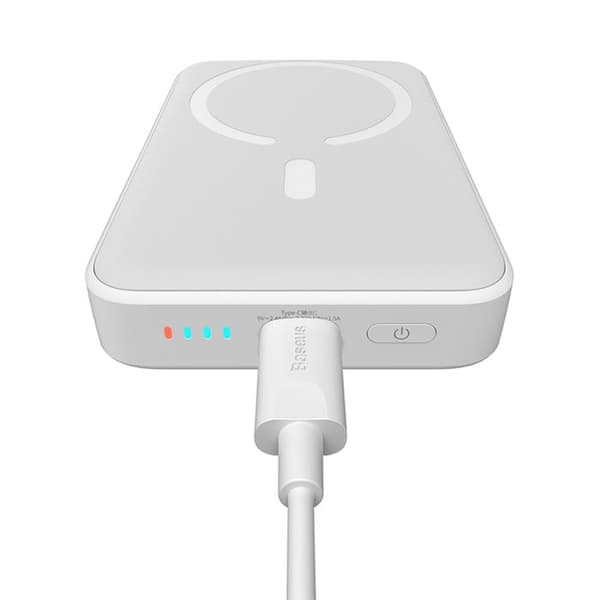 Baseus - Magnetic Mini externt batteri (PPCX070002) - USB-C, MagSafe, 10000mAh, 20W, med Type-C-kabel, 60W, 30cm - Vit
