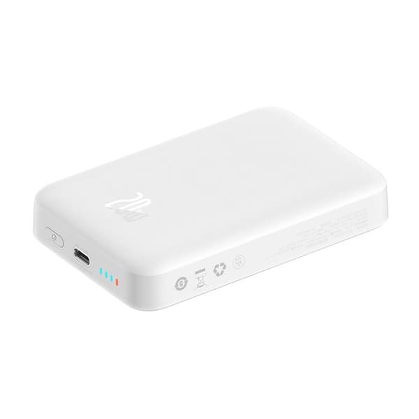 Baseus - Magnetic Mini externt batteri (PPCX070002) - USB-C, MagSafe, 10000mAh, 20W, med Type-C-kabel, 60W, 30cm - Vit