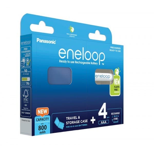 Uppladdningsbara batterier PANASONIC ENELOOP AAA 800 mAh 4-pack + fodral (BK-4MCDE/4CP+FODRAL)