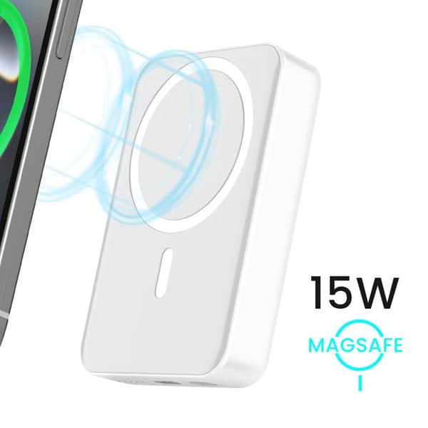 MagSafe Extern Batteri 10000mAh – USB-C Port 20W och Fällbart Stöd Bwoo Vit