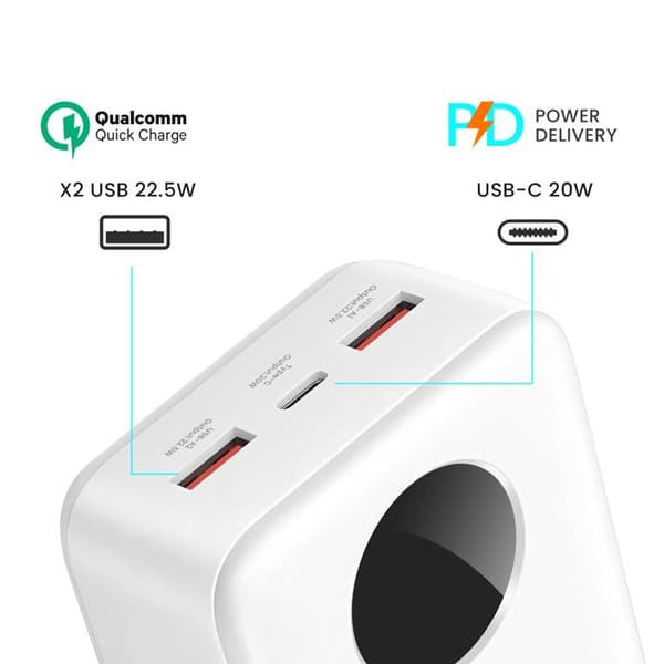 Externt Batteri 30000mAh USB-C och 2xUSB LCD-skärm - Bwoo Vit Bwoo Vit