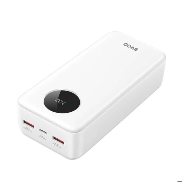 Externt Batteri 30000mAh USB-C och 2xUSB LCD-skärm - Bwoo Vit Bwoo Vit
