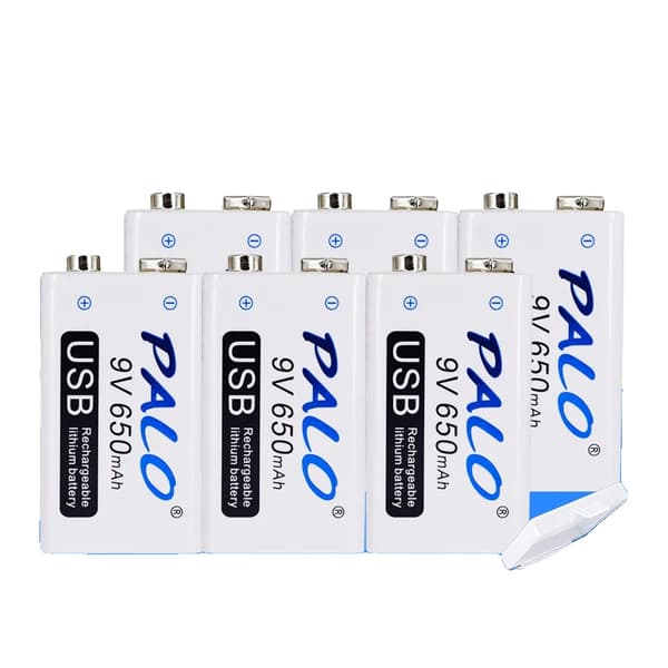Genopladeligt 9V batteri, 650mAh kapacitet, Micro USB oplader, 6PCS