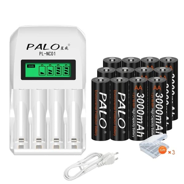 Genopladeligt AA-batteri, 12V spænding, NiMH-kemi, 12AA 1 Oplader