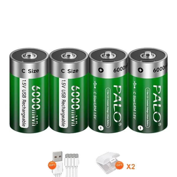 Genopladelige C-batterier, USB-genopladelige, 15V, 4PCS C-størrelse