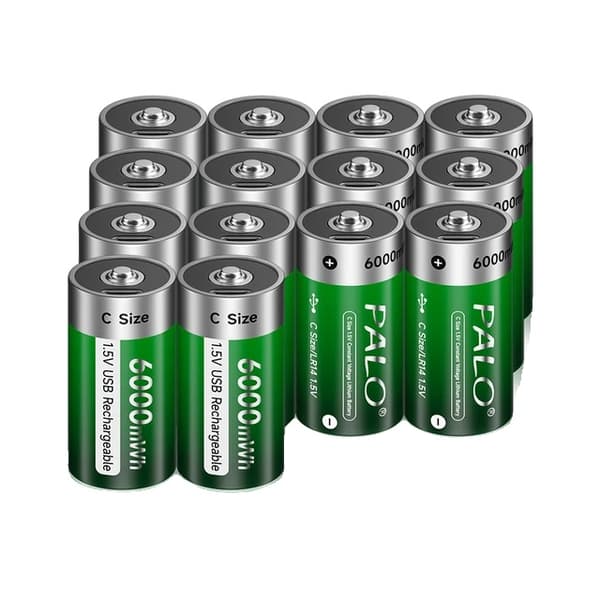 Genopladelige C-batterier, USB-genopladelige, 15V, 14PCS C-størrelse