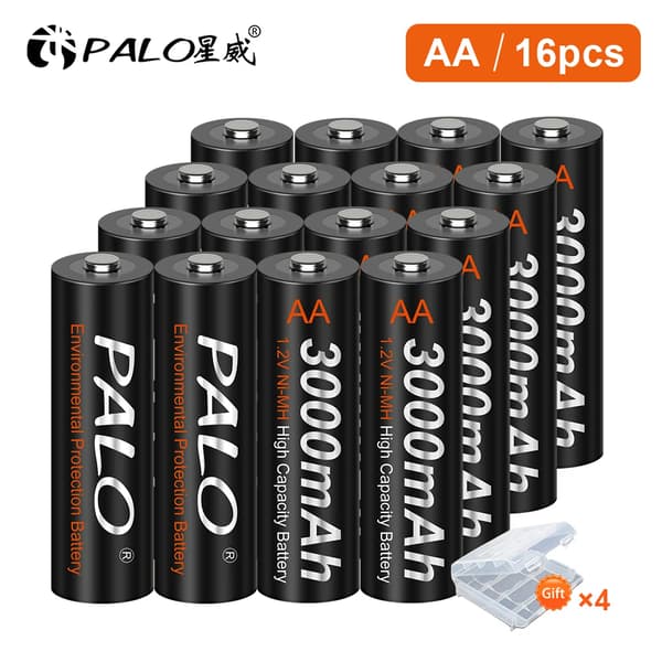 Uppladdningsbart AA-batteri, 3000mAh kapacitet, låg urladdning, 16 st batterier