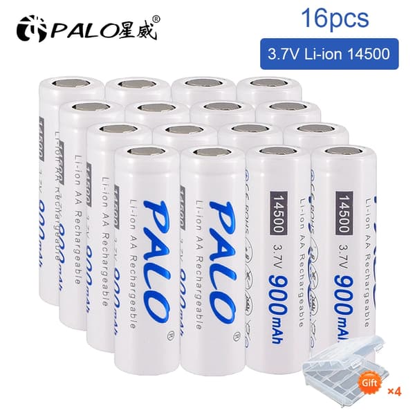 Genopladelige batterier, 900mAh kapacitet, lithium-ion teknologi, 16 stk 14500 batteri, 3,7V