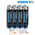 Miniatyrbillede 2 af 2: Genopladeligt AAA-batteri, 1200mWh kapacitet, USB-opladning, 8 stk