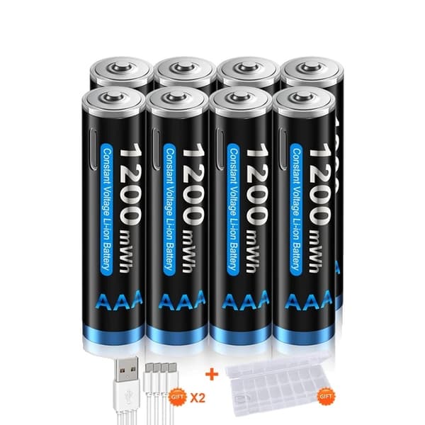 Genopladeligt AAA-batteri, 1200mWh kapacitet, USB-opladning, 8 stk