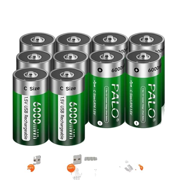 Uudelleenladattava C-kokoinen paristo, USB-ladattava, litiumteknologia, 10 kpl C-koon paristoja