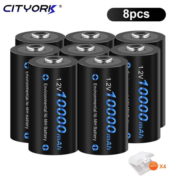 Genopladeligt D-størrelse batteri, 12V Høj kapacitet, 10000mAh, 8 stk