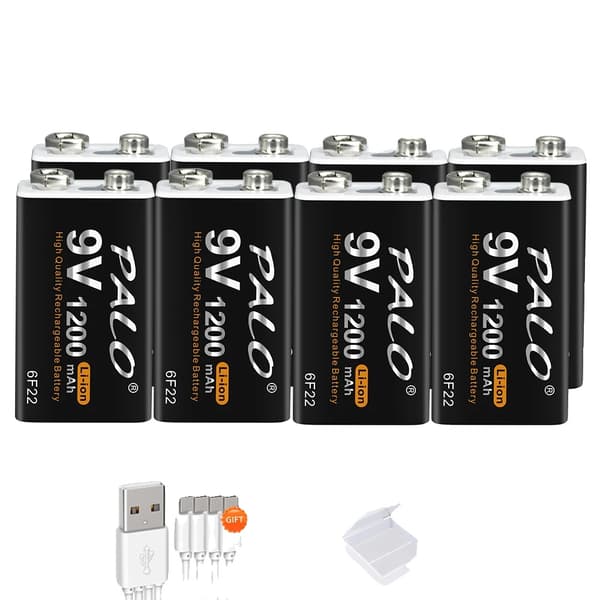 9V Genopladeligt Lithium Batteri, 1200mAh Kapacitet, USB Opladning,8 stk batteri