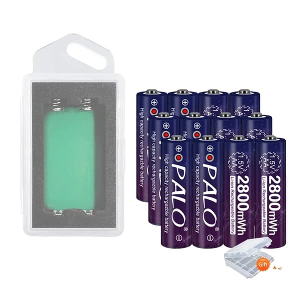 Genopladeligt AA-batteri, 2800mWh kapacitet, lithium-ion teknologi, 12 stk aa 1 oplader